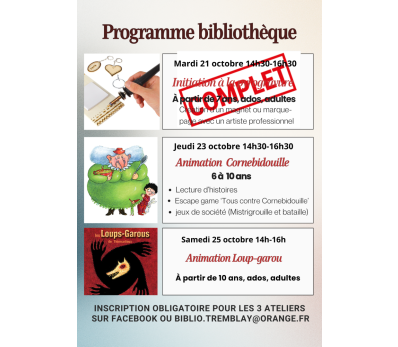 Animations vacances d'octobre à la bibliothèque
